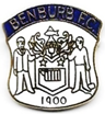 A badge with a blue and white design

Description automatically generated