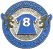 A blue and silver badge with a number and a number

Description automatically generated